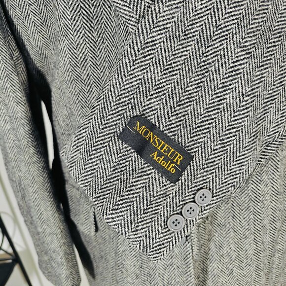 Monsieur Adolfo Men's‎ Tweed Sport Coat Blazer Two Button Gray Herringbone 46L - Picture 9 of 14